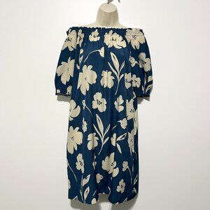 Mersea Womens Off Shoulder Dress XS Blue Floral Resort Island Travel Vacation